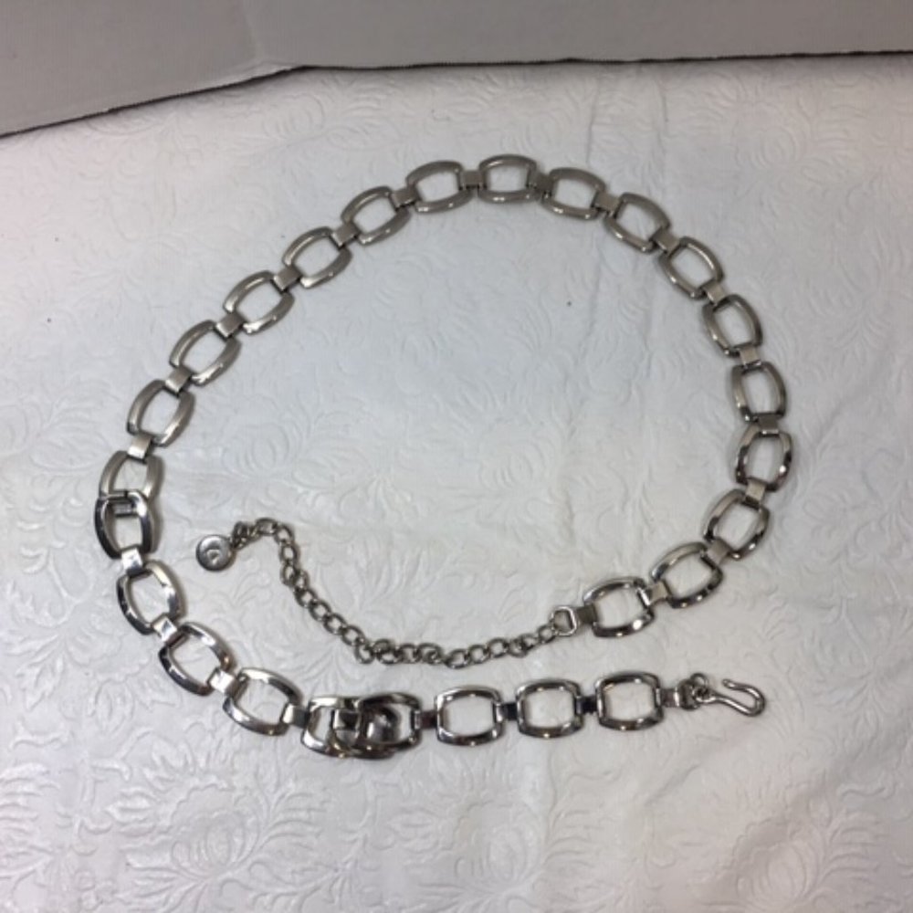 Silver Tone Chain Looped Adjustable Belt 37"